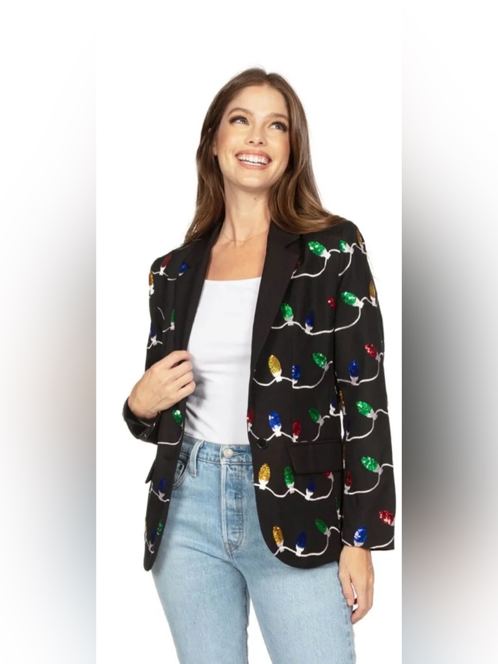 Tipsy Elves Black Sequin Holiday Lights Blazer